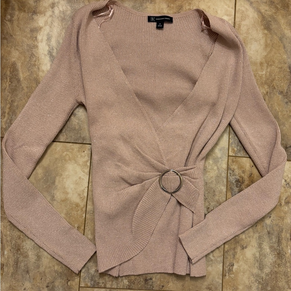 INC International Concepts Womens Size M Sweater Metallic Rose Gold Knit